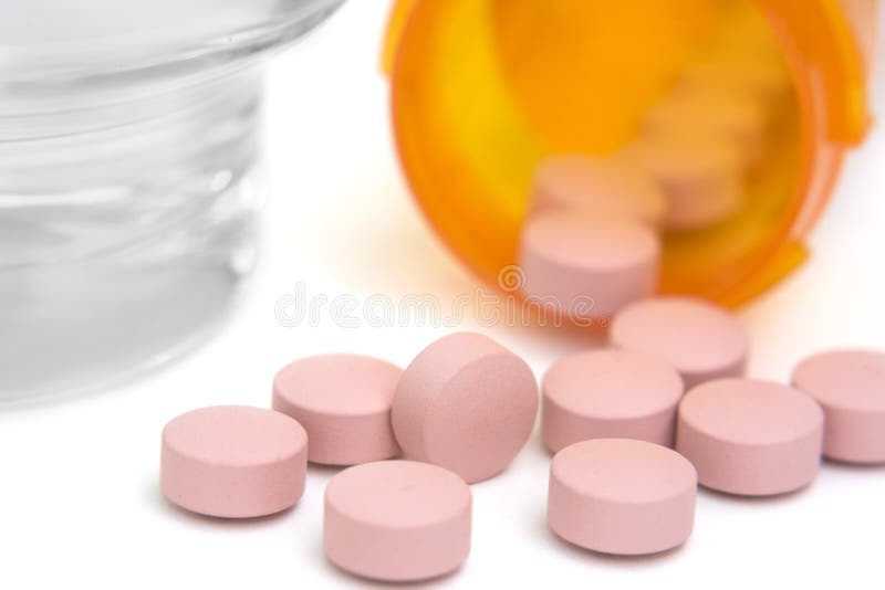 Pink Pills (Capsules) Isolated on White Background Stock Photo Image