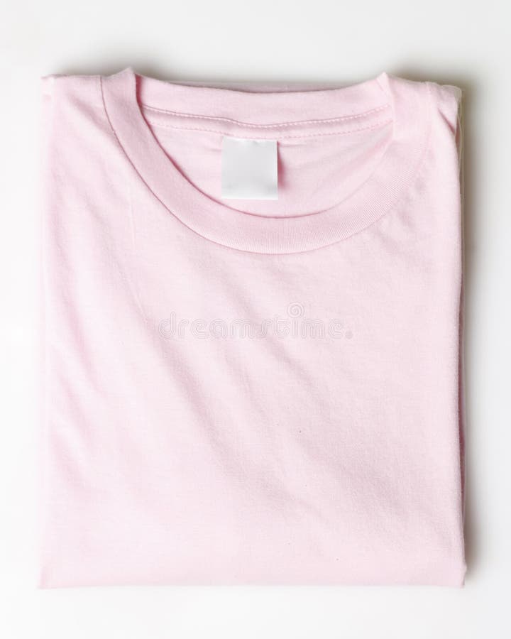 Pink plain t-shirt mockup template. Plain t-shirt isolated on white background. Clothing for everyday. Perfect for your ad space. Space for your logo. Plain t-shirt for everyday wear. Focus blur.