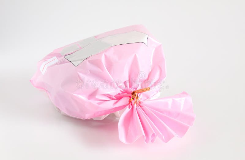 Pink Plastic Gift Bag with Ribbon on White Stock Image Image of cloth