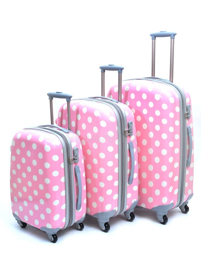 Pink Polka Dot Luggage Isolated Stock Image Image of blue, packed