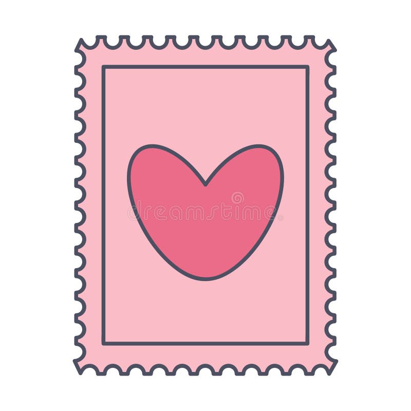 Pink postage stamp with heart. Vector illustration stock illustration
