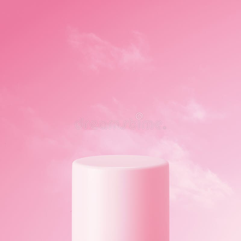 Pink product podium minimal pedestal on sky background modern stand display 3d stage with geometric platform showcase scene empty stock illustration