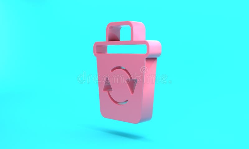 Pink Recycle Bin with Recycle Symbol Icon Isolated on Turquoise Blue ...