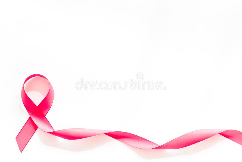 Pink Ribbon As Symbol of Breast Cancer Awareness on White Background Top  View Copy Space Stock Photo - Image of medical, space: 160065840