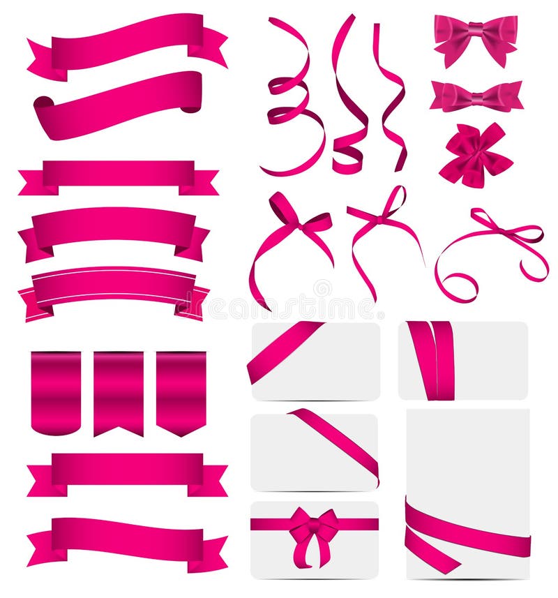 Pink Ribbon and Bow Set. Vector Illustration Stock Vector