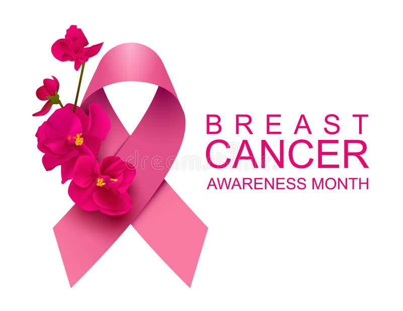 Pink ribbon and red flower symbol campaign breast cancer awareness month vector illustration Pink ribbon and red flower symbol campaign breast cancer awareness month vector illustration