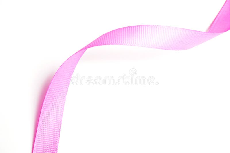 Pink Ribbon on a White Background. Abstract Wavy Ribbon Stock Photo