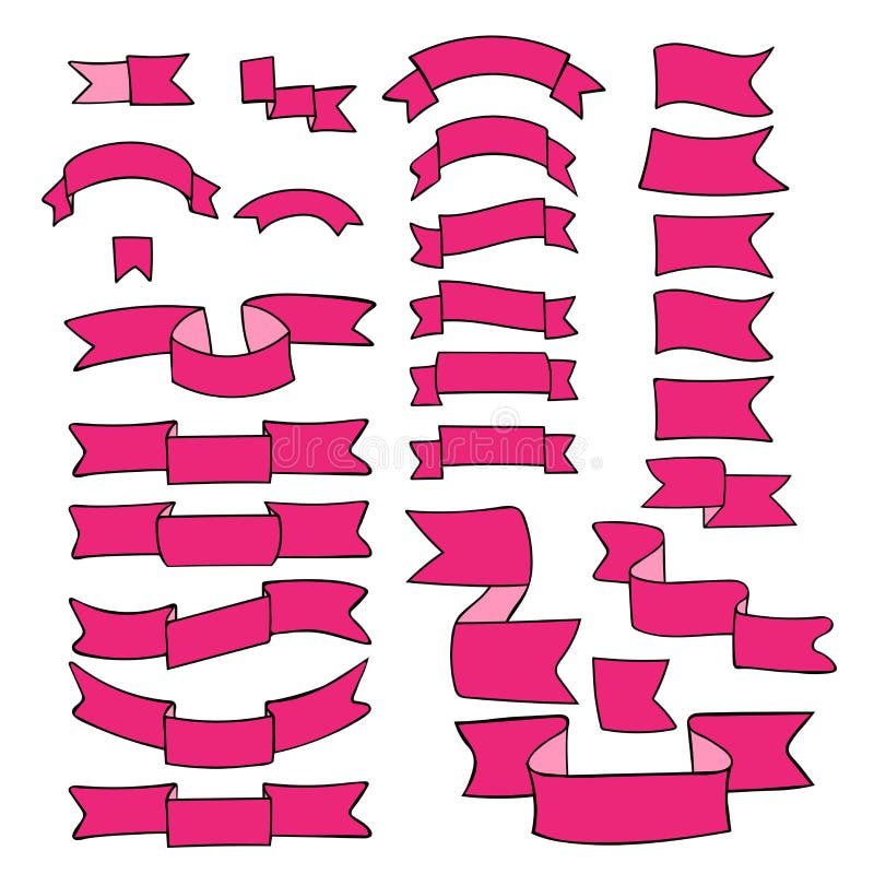 Pink Ribbons, Big Set of Hand Drawn Design Element, Flag, Arrow, Banner,  Label on White Stock Vector - Illustration of flag, blank: 77317676