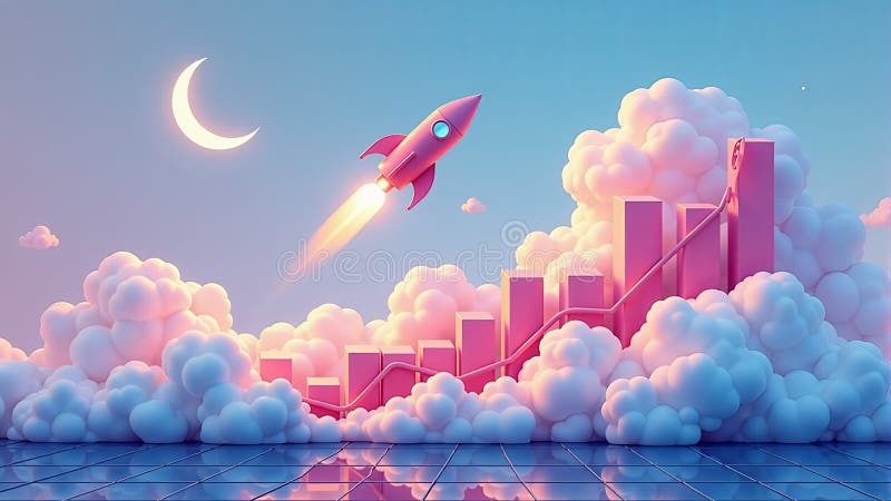 Pink Rocket Launch Ove Growing Chart royaltyfri illustrationer