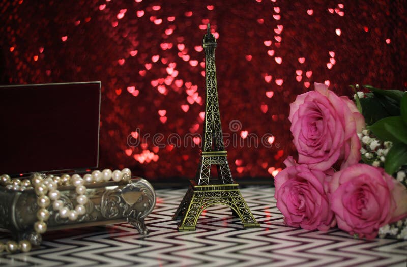 Pink Rose With Eiffel Tower royalty free stock photography