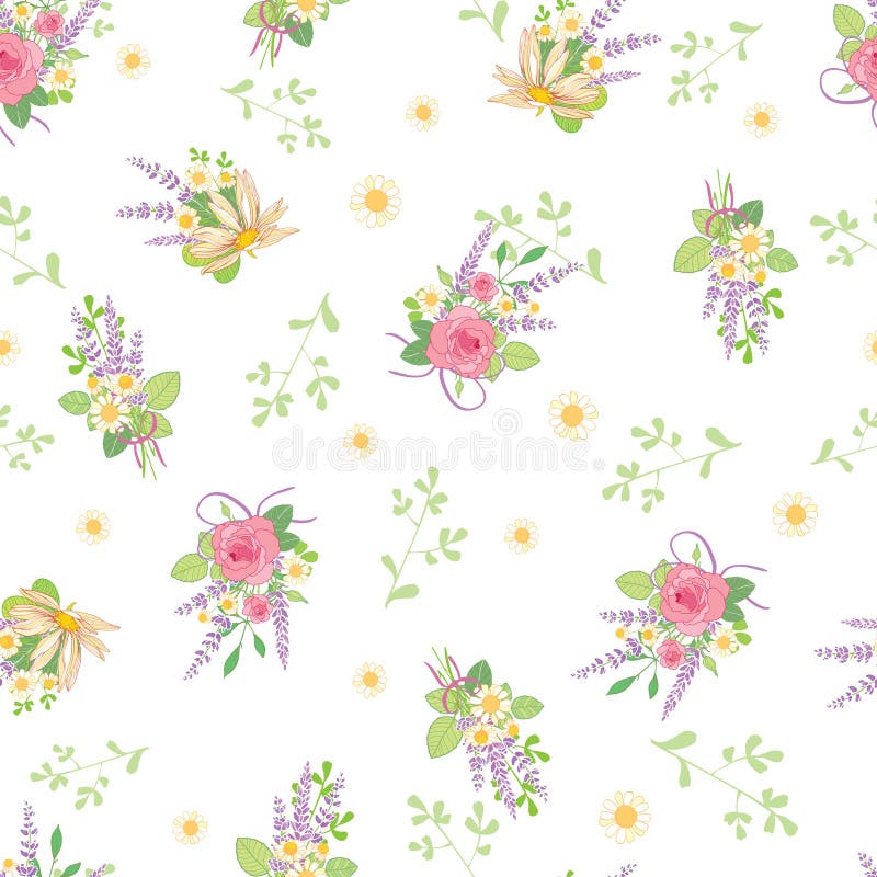 Pink roses bouquets ditsy vintage seamless pattern. Great for retro summer fabric, scrapbooking, giftwrap, and wallpaper design projects. Surface pattern design.