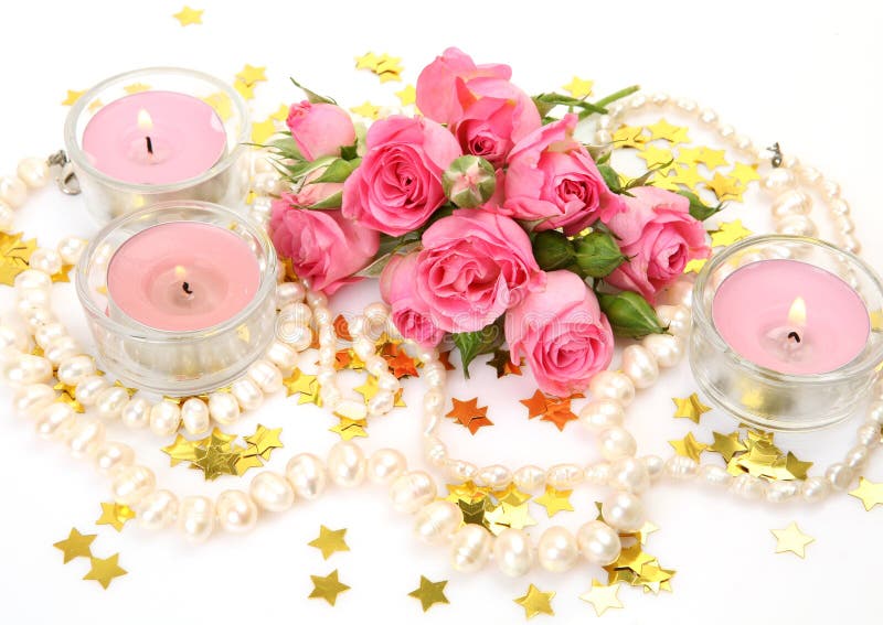 Pink roses and candles