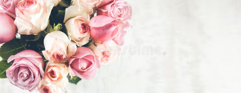 Pink Roses on the Wooden Desk Stock Photo - Image of flower, frame ...