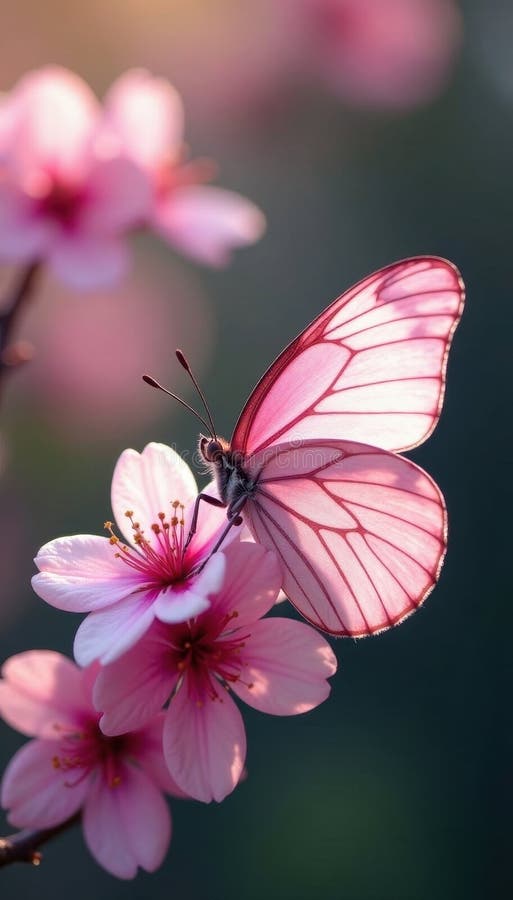 Pink sakura blossomas delikata fjärilsvampar vektor illustrationer
