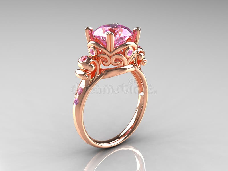 Pink Sapphire Rose Gold Vintage Engagement Ring Stock Illustration ...