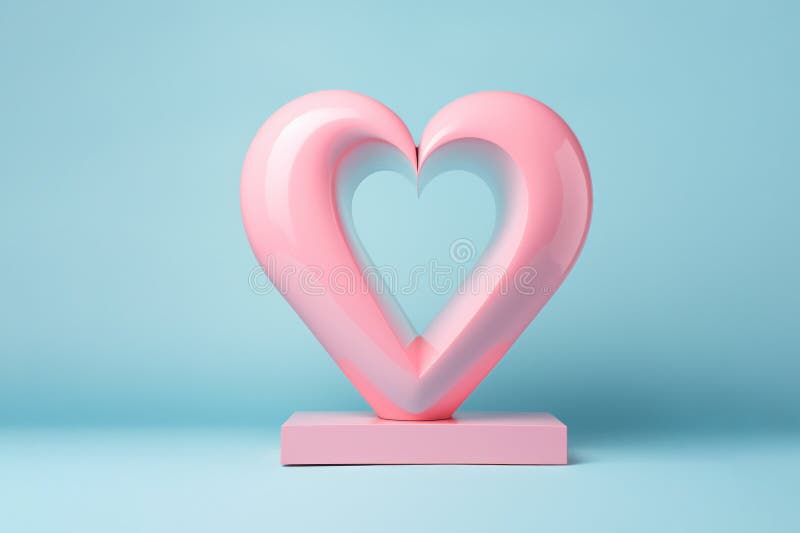 A Pink Sculptural Heart on a Light Blue Pedestal. Stock Image Image