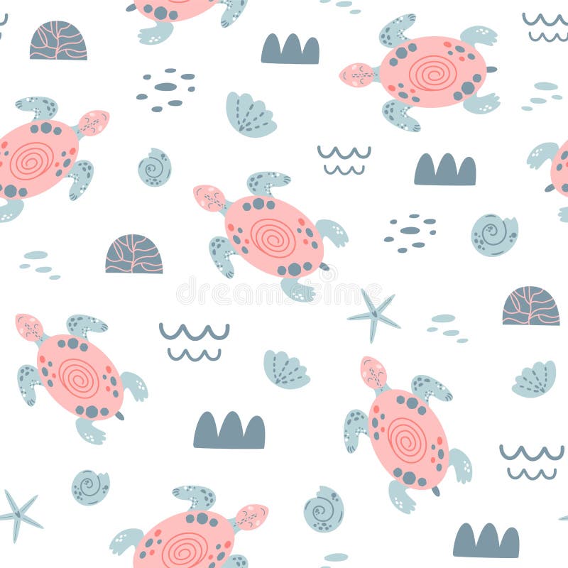 Pink sea turtle seamless pattern Cute swimming pink turtles. Girls nautical pattern wallpaper. Sea baby kids background, surface textures. Hand drawn ocean animals Simple summer illustration. Pink sea turtle seamless pattern Cute swimming pink turtles. Girls nautical pattern wallpaper. Sea baby kids background, surface textures. Hand drawn ocean animals Simple summer illustration.