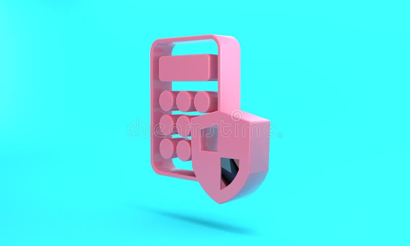 Pink Security system control panel with display icon isolated on turquoise blue background. Keypad of security system vector illustration
