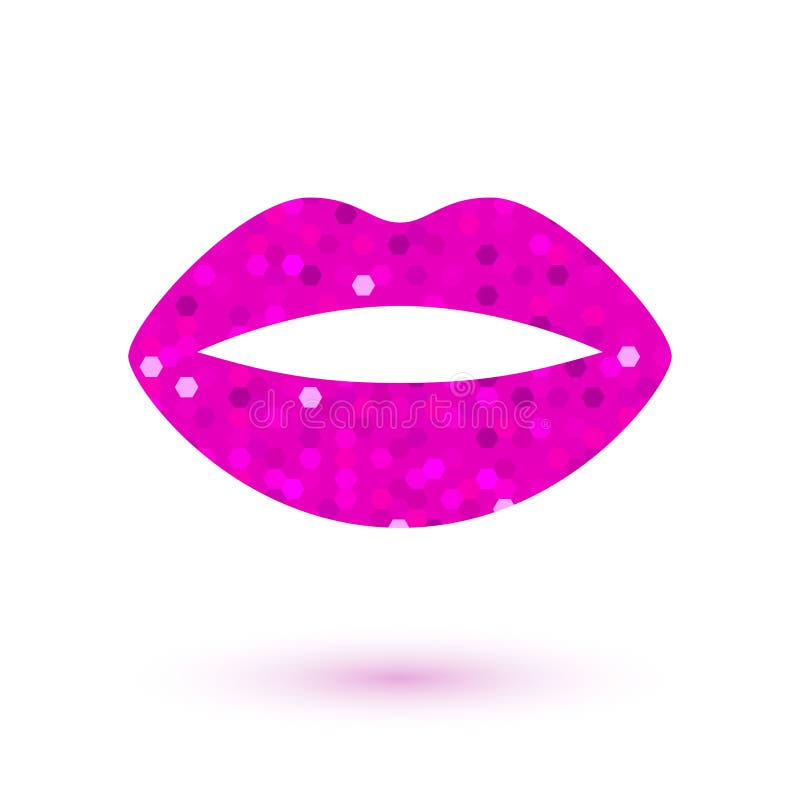 Pink sequins lady s lips icon. Beauty symbol logo