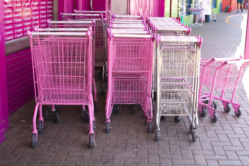 Pink Shopping Carts, Large and Small Carts Stock Image Image of