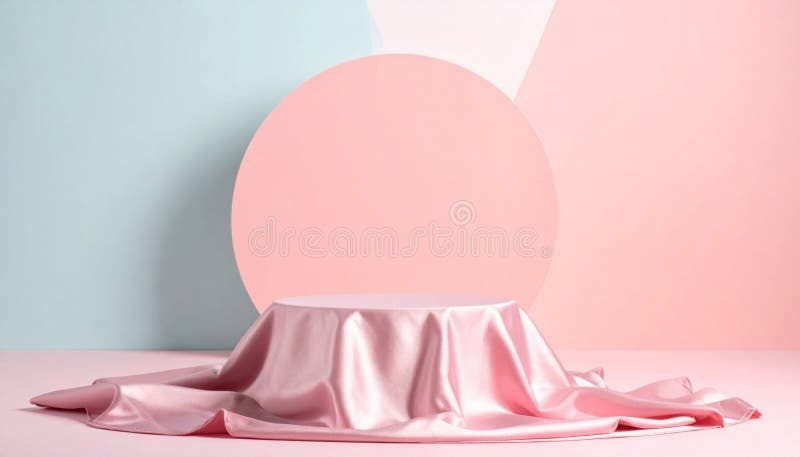 Pink Silk Draped Pedestal on Pastel Background vector illustration