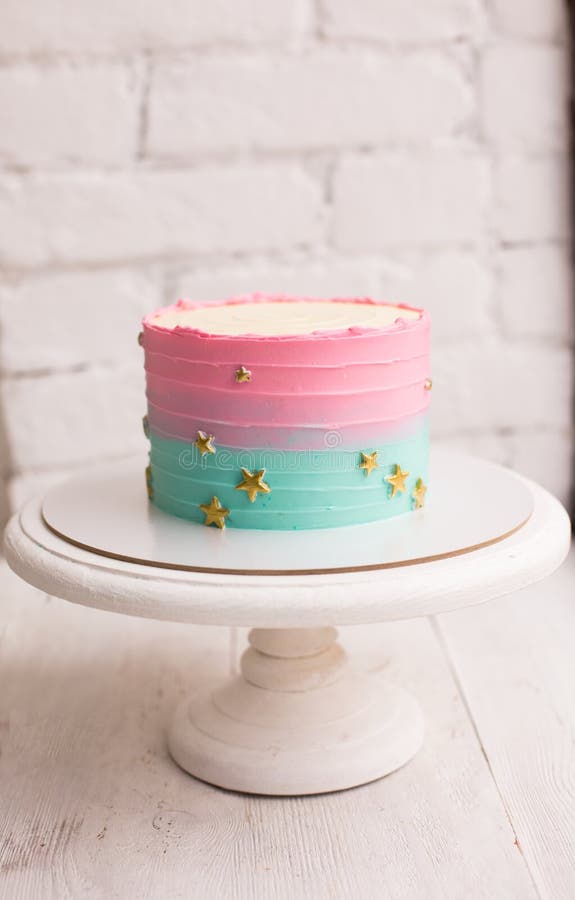 Pink Smash Cake for First Birthday Stock Photo Image of candle, sweet