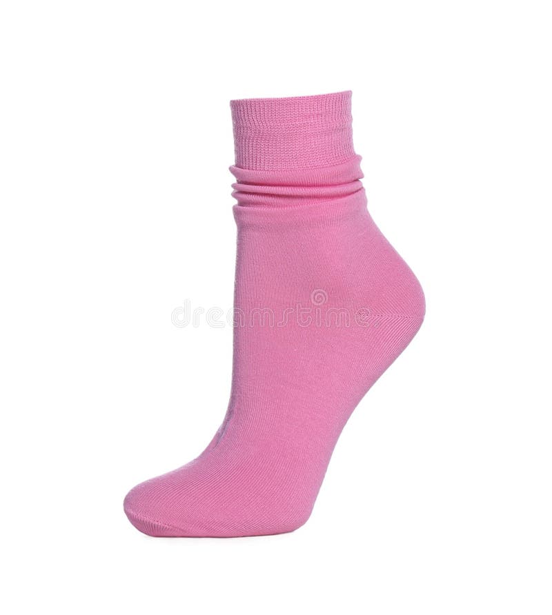 Pink Sock Isolated on White. Footwear Accessory Stock Photo Image of