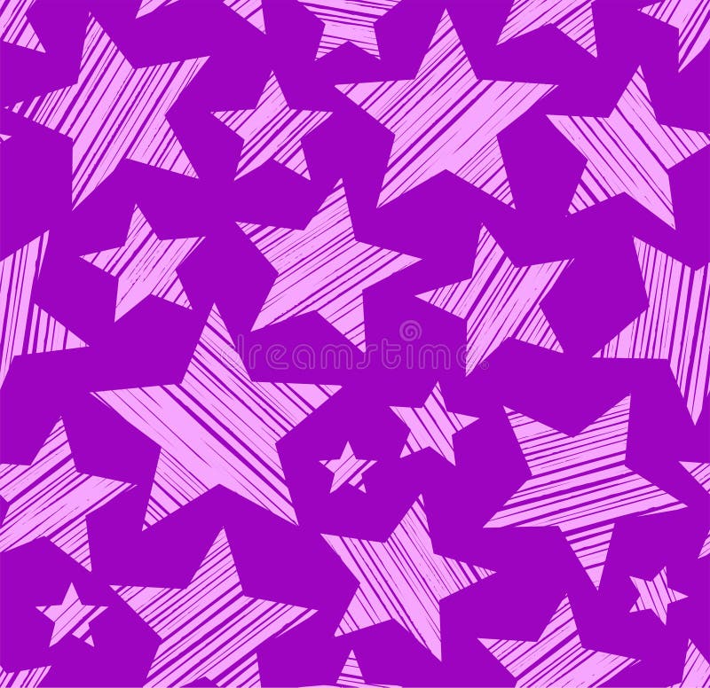 Pink Stars, Purple Background, Seamless, Vector. Stock Vector