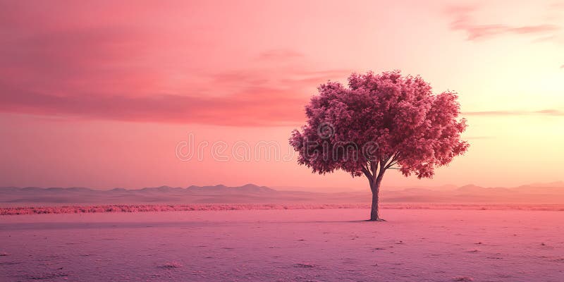 Pink Sunset Tree Serene Nature Wallpaper vector illustration