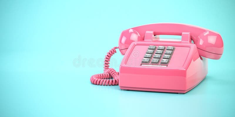 Pink Telephone. Vintage Retro Push Button Telephone on Cyan Backgound ...