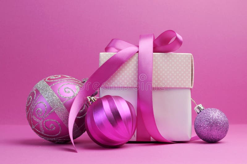 Pink theme Christmas gift and bauble decorations