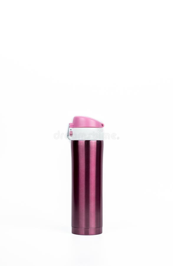 Pink thermos bottle isolated on white background stock image Pink thermos bottle isolated on white background stock image