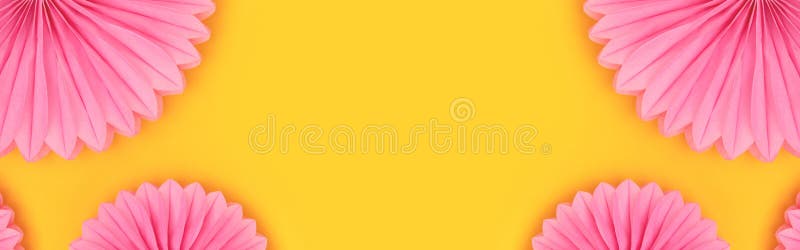 Pink Tissue Paper Fans on a Yellow Background. Stock Photo - Image of ...