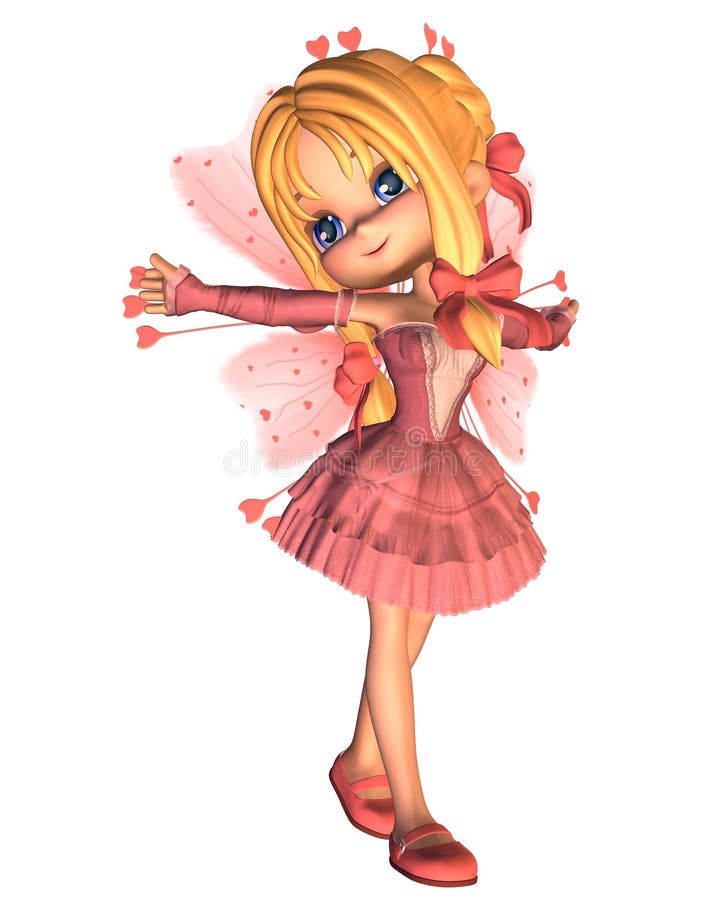 Digital render of a cute toon Valentine fairy, dressed in pink. Digital render of a cute toon Valentine fairy, dressed in pink