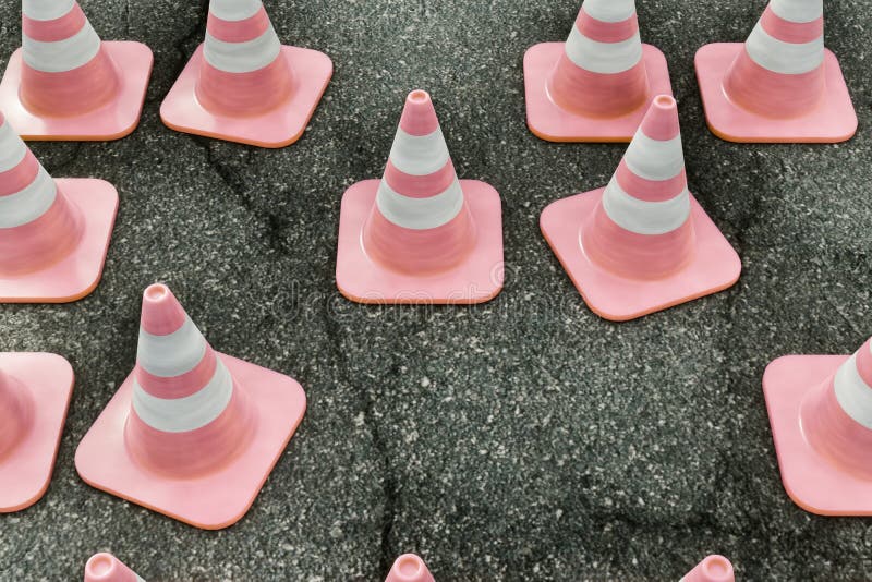 Pink Traffic Cones on Asphalt Stock Illustration Illustration of sign