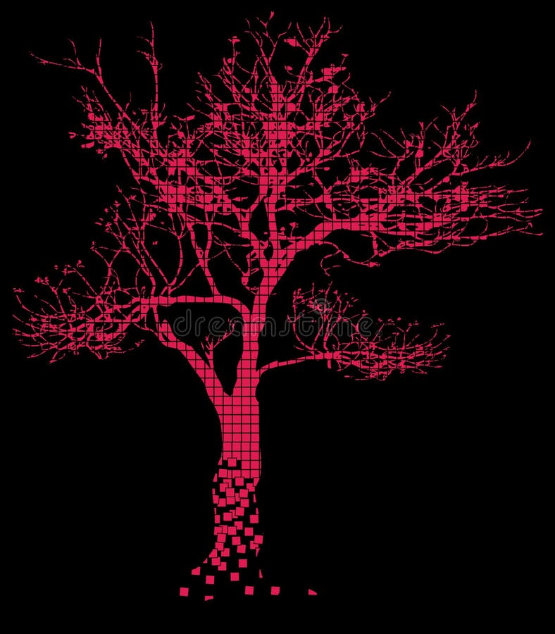 Vector of pink tree made form squares