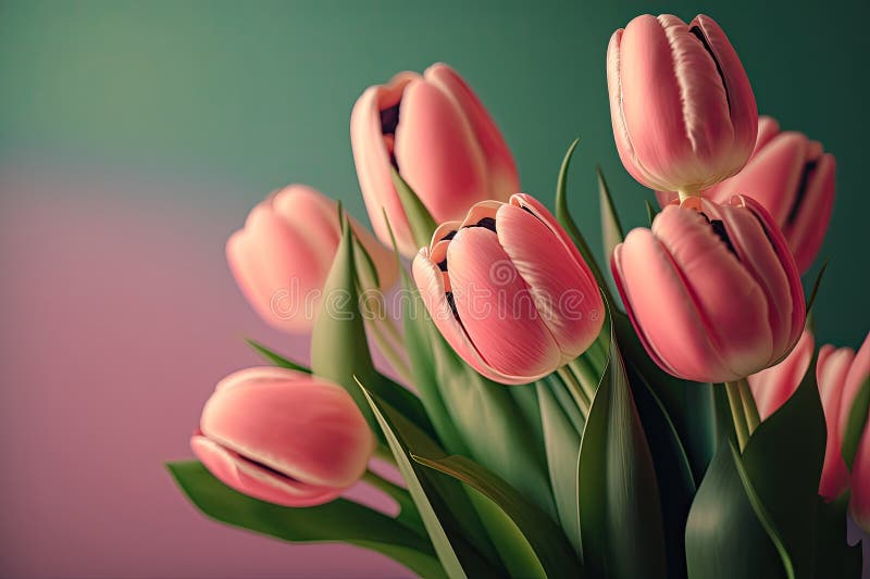 Pink Tulips Background. Illustration AI Generative