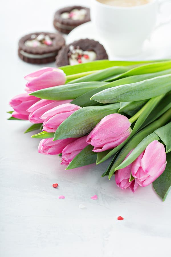 Pink Tulips for Valentines Day Stock Image - Image of leaf, decoration ...