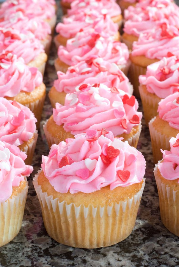 Pink Valentine Cupcakes with Sprinkles Stock Image Image of baking