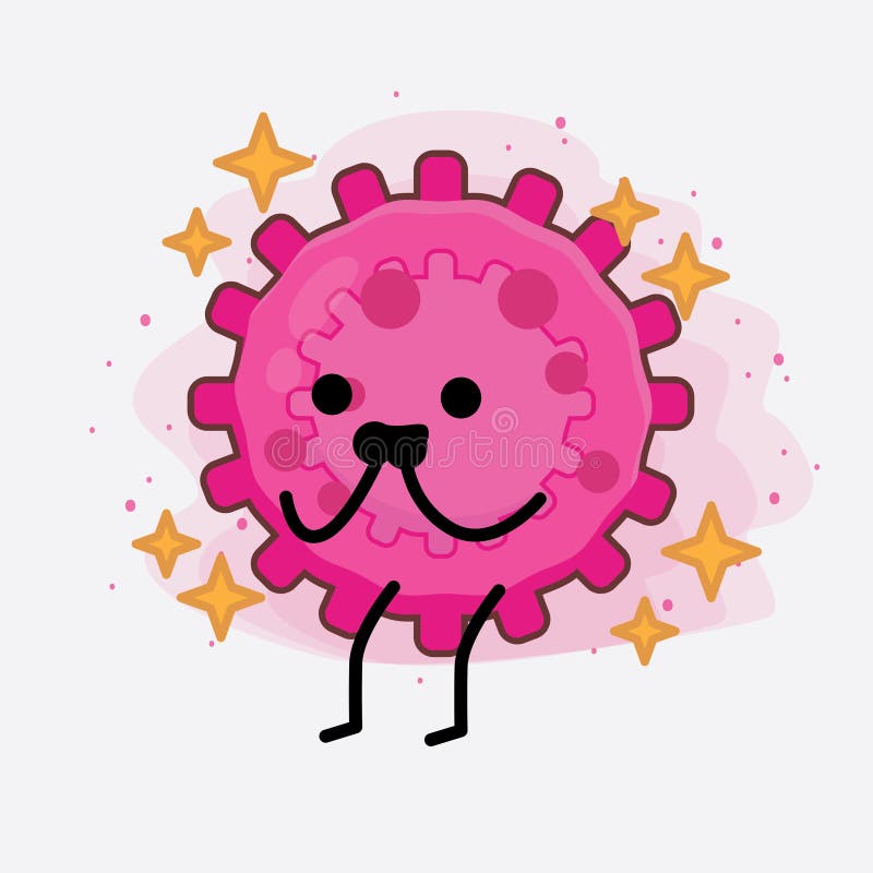Pink Virus Cute Character Illustration with Simple Face, Hands and Legs ...