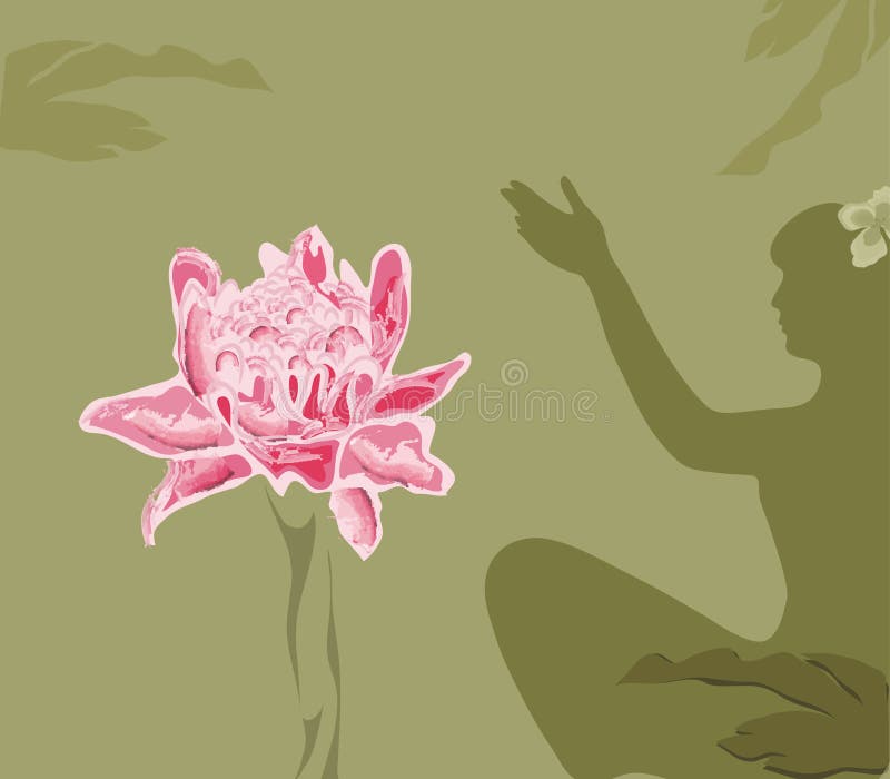 Pink water lily flower (lotus) and a female silhou