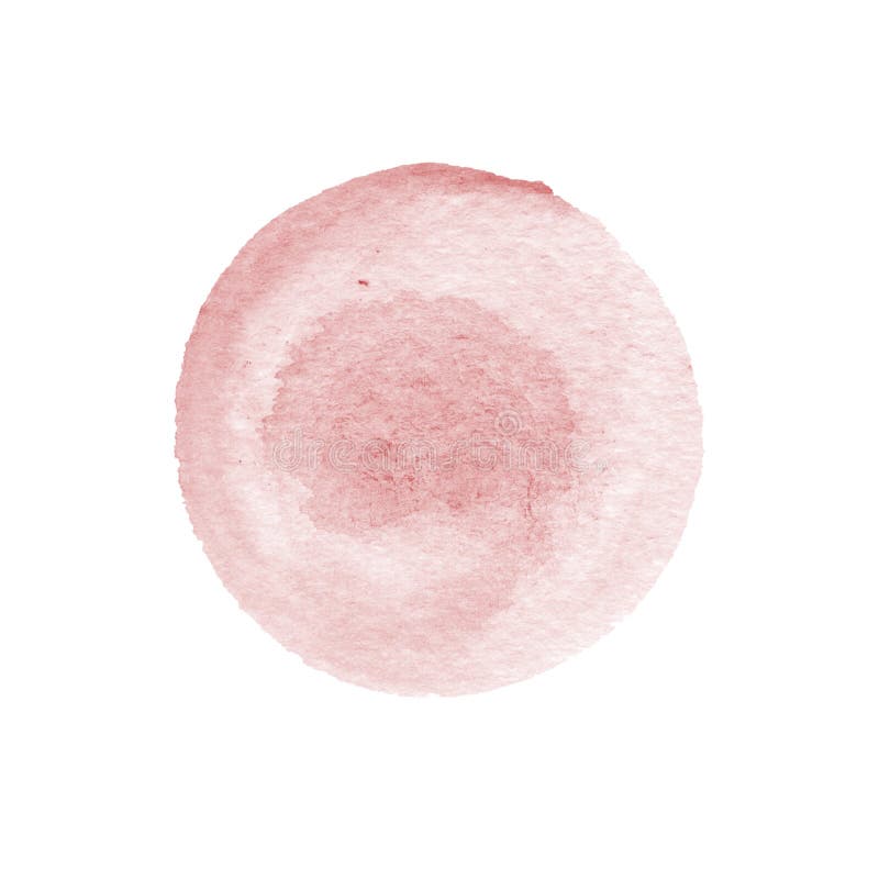 Pink watercolor circle isolated on white. Abstract round background. Red watercolour stains texture. Hand drawn purple spot. Real watercolor texture.