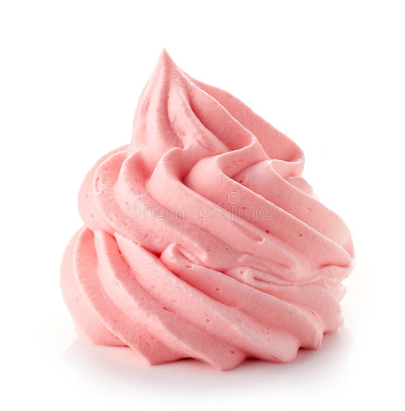 Pink whipped cream isolated on white background