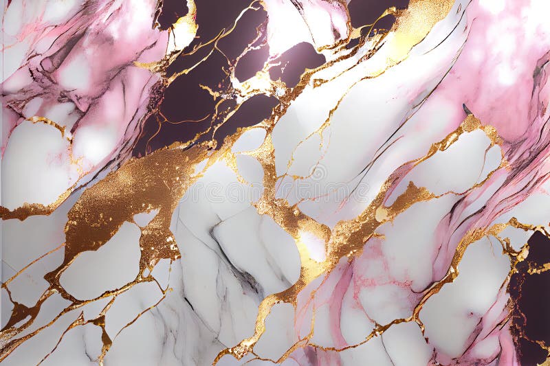 Pink White Gold Marble Effect Texture Wallpaper. Generative AI