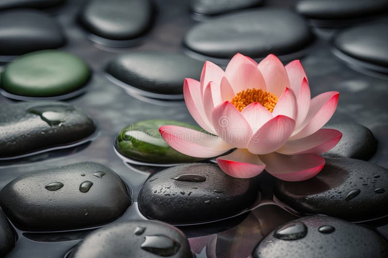 Pink and White Lotus Flower on the Beautiful Stone from Generative Ai ...