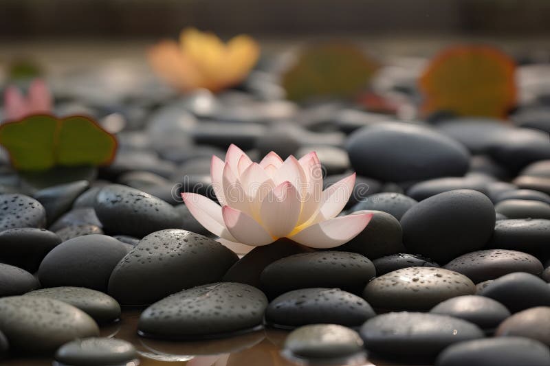 Pink and White Lotus Flower on the Beautiful Stone from Generative Ai ...