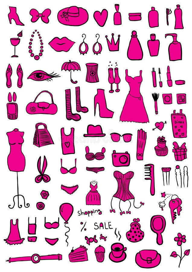 Pink Woman Accessories stock vector. Illustration of girl - 34190949