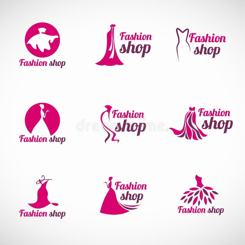 Pink Woman Dress Fashion Shop Logo Vector Set Design Stock Vector ...