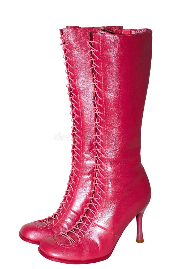 Red Women S Boots Genuine Leather, Metal Buckles Stock Photo - Image of ...