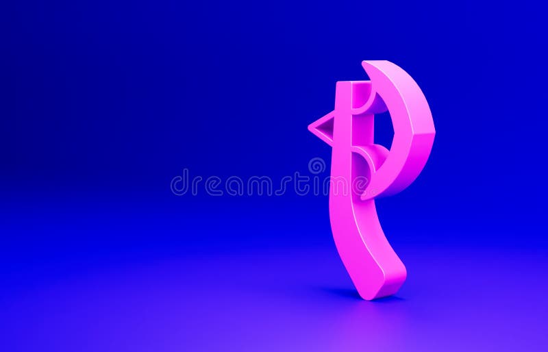 Pink Wooden axe icon isolated on blue background. Lumberjack axe. Happy Halloween party. Minimalism concept. 3D render illustration.